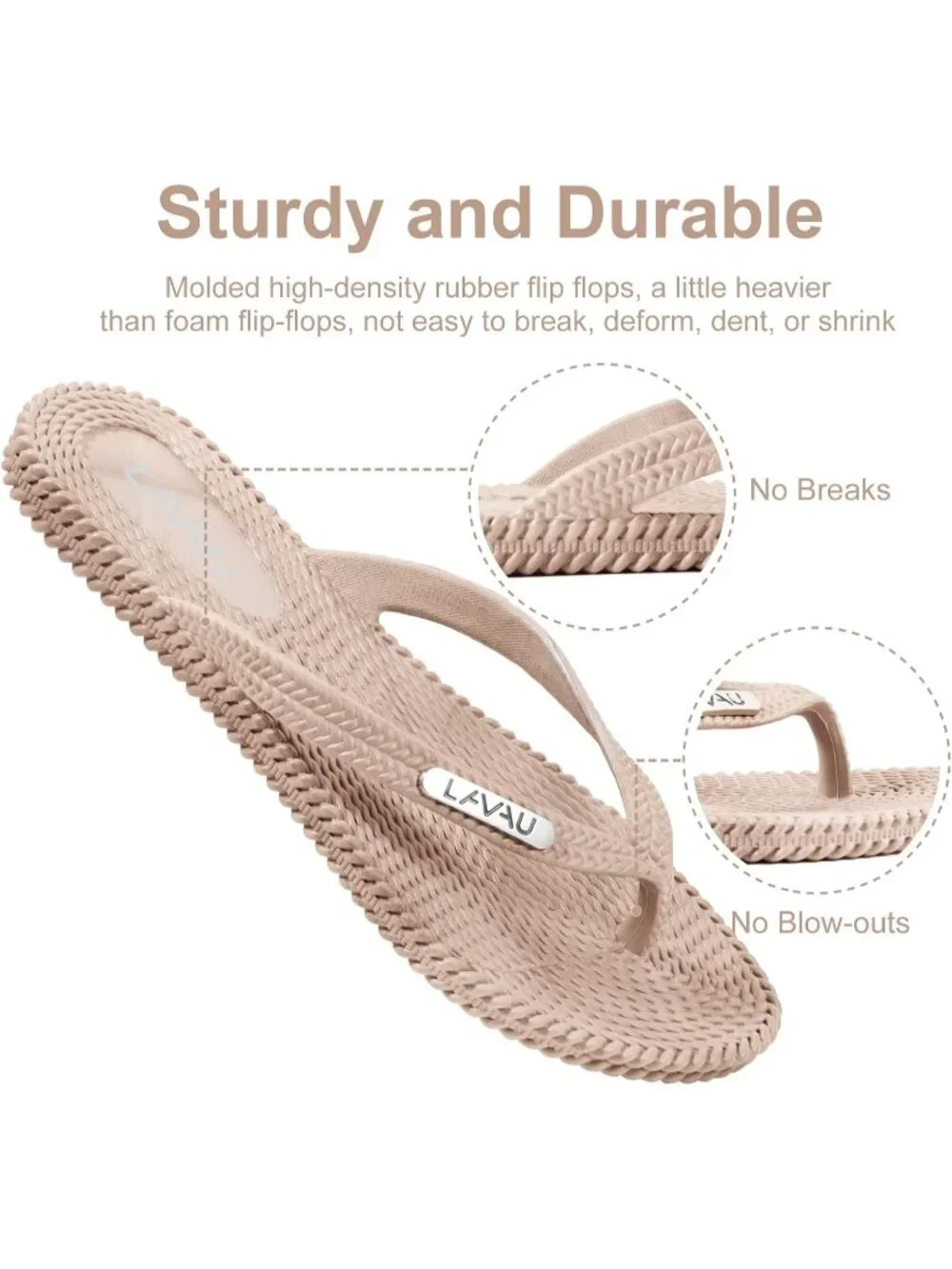 Women's Tan Waterproof Non Slip Flat Thong Sandals For Shower Beach and Pool
